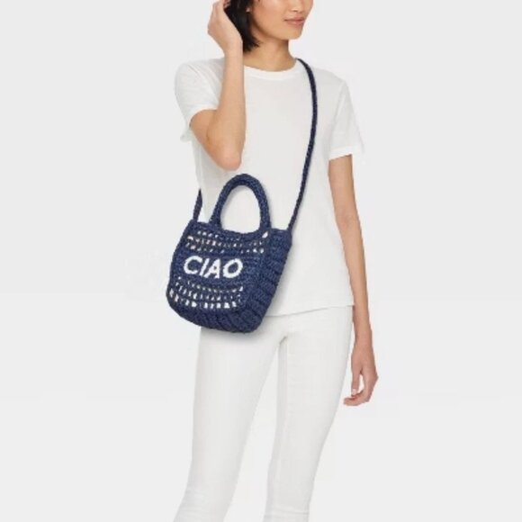 NEW Top Handle Crochet Tote Handbag - Universal Thread™ CIAO Navy - Picture 2 of 7